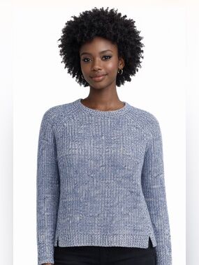 GAP 100% Cotton Sweater XS Blue Marled Crewneck Textured Knit Pullover Fall